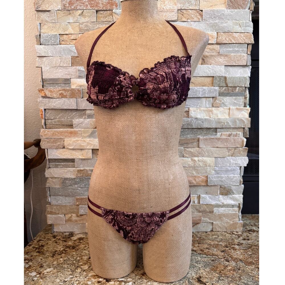 Gucci Polyamide Bikini Swim Bathing Suit Bandeau Top String Bottom Luxury Small